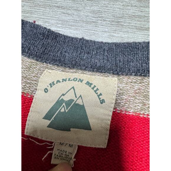 Red and Tan Striped Men's Cardigan Sweater - Picture 2 of 6